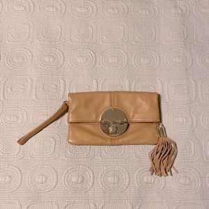 Calvin Klein Leather Tan Foldover Clutch / Wristlet (EUC)